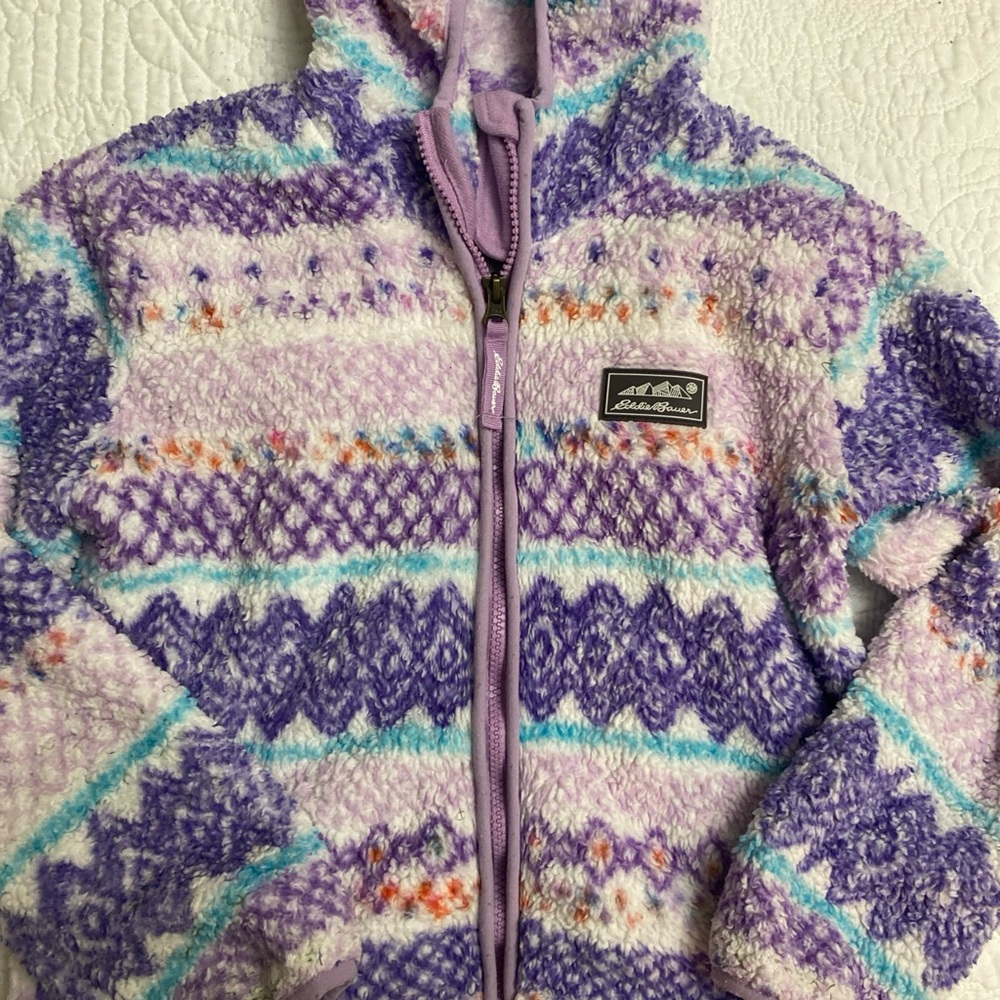 Vintage Eddie Bauer Kid's Fleece Jacket Full Zip Hooded Pockets Size  S 7/8